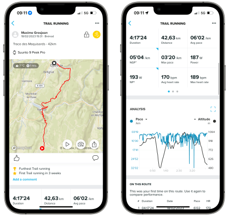 Suunto 9 Peak Pro - Application - Métriques course