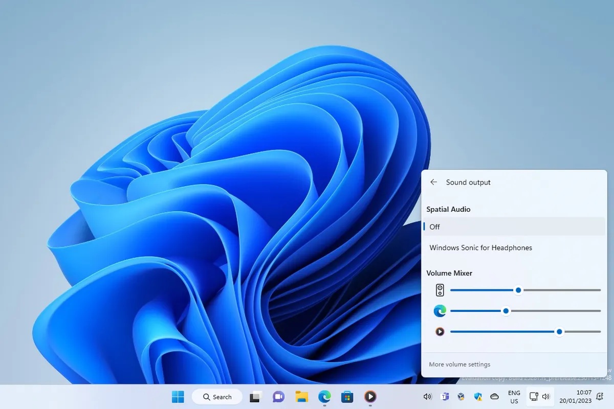 Une prochaine mise à jour de Windows 11 pourrait améliorer le contrôle du volume des applications. // Source : Capture d'écran The Verge