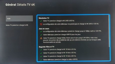 Les possibilités du téléviseur pour la Xbox Series X.