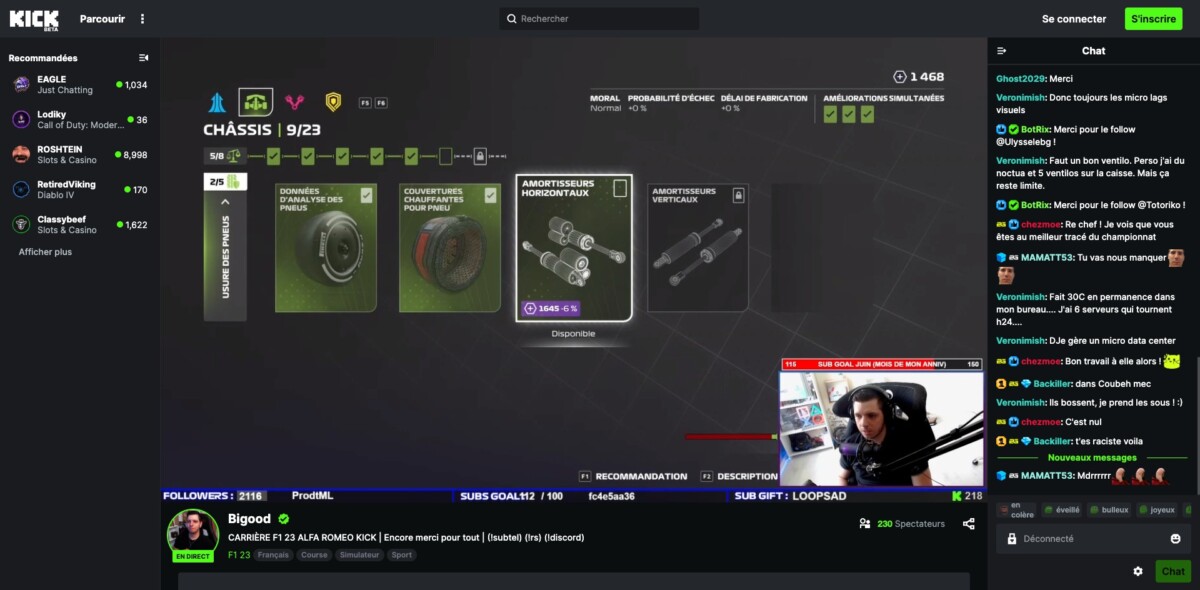 L'interface de Kick L'interface de Kick