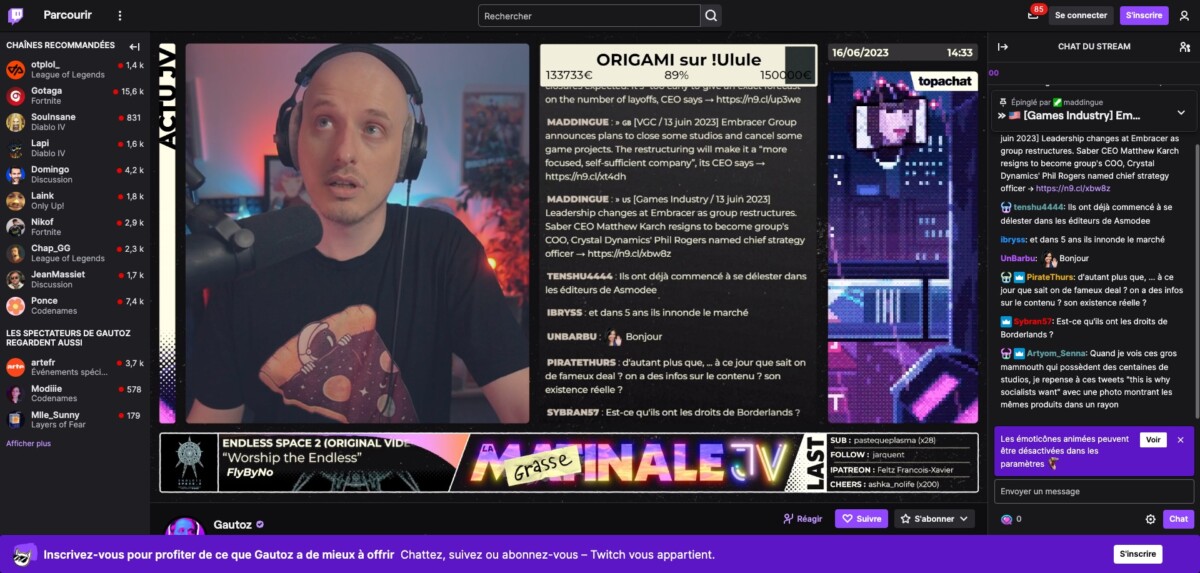 L'interface de Twitch L'interface de Twitch