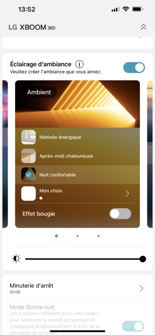 Plusieurs ambiances lumineuses sont proposées.