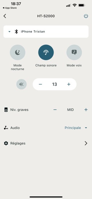 La page d'accueil de l'app Sony