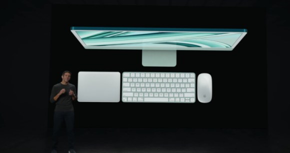 L'iMac M3 avec ses nouveaux périphériques // Source : Apple L'iMac M3 avec ses nouveaux périphériques // Source : Apple