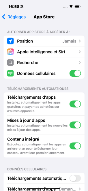 Paramètres App Store iOS