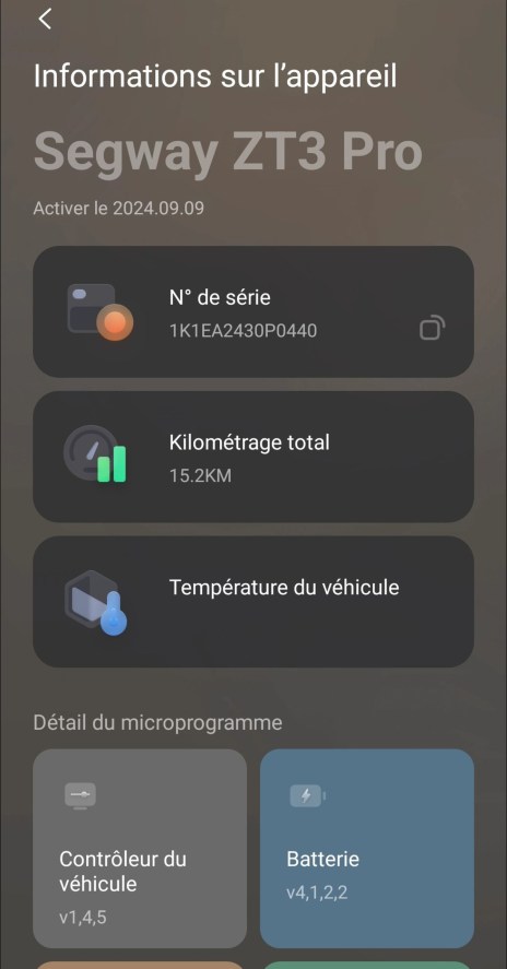 Segway ZT3 Pro appli infos