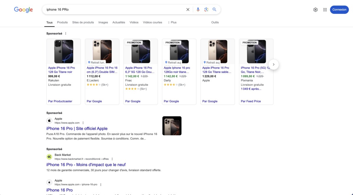 Le résultat Google est bourré de publicités Le résultat Google est bourré de publicités