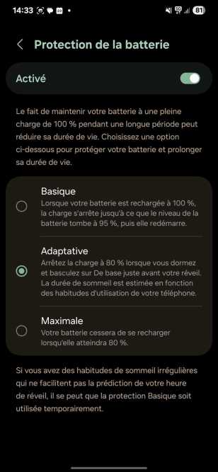 Protection batterie Samsung One UI