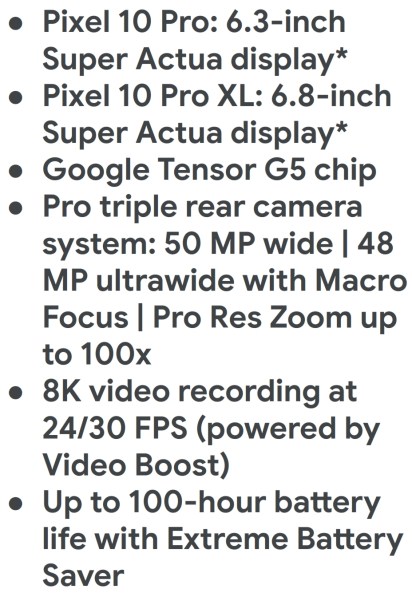 Google Pixel 10 Pro et 10 Pro XL // Source : evleaks