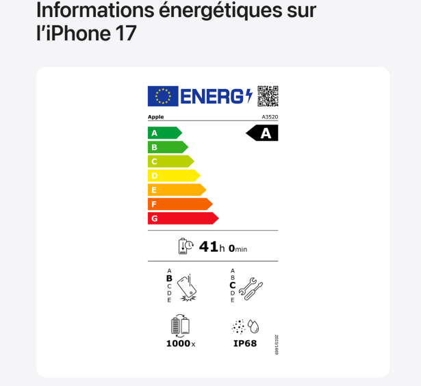 Étiquette énergie iPhone 17