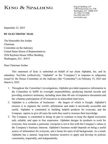 La lettre envoyée par Google