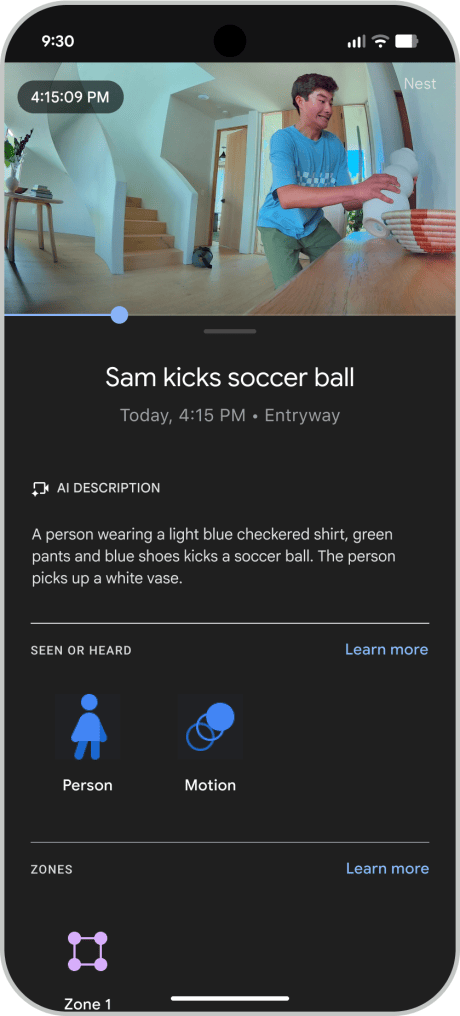 Gemini for Home camera features 03 ai description