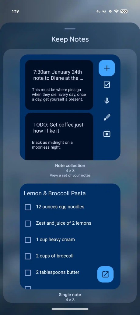 Effet de flou sur le menu des widgets dans Android 17 // Source : 9to5Google