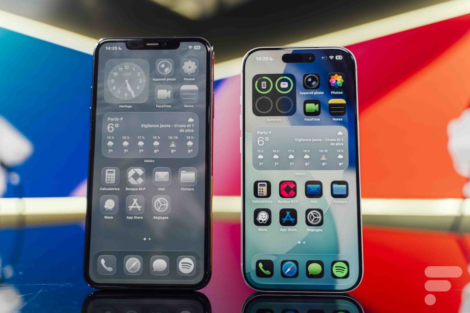 Face avant de l'iPhone 11 Pro et iPhone 17 Pro