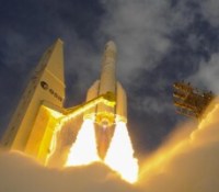 Le decollage du premier vol FM1 Ariane 6 au port spatial de l'Europe, le 09 juillet 2024.