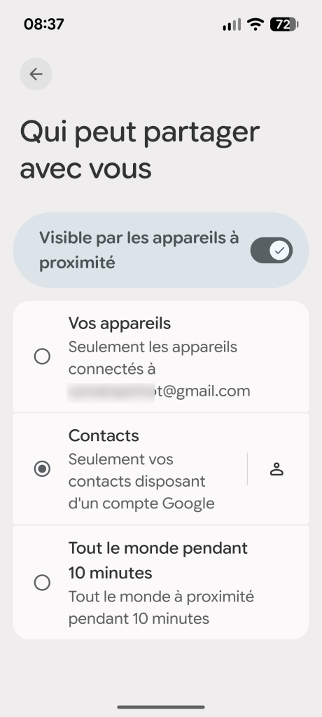Quick Share sur Pixel 10 Pro XL