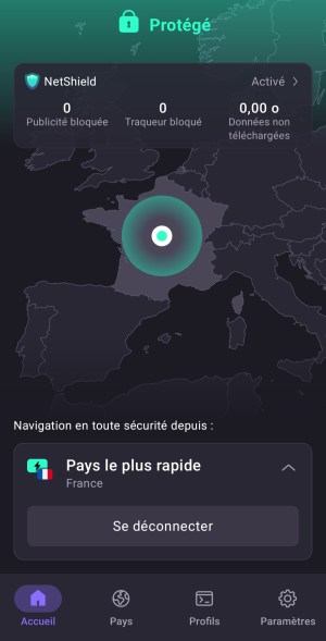 Interface mobile Proton VPN