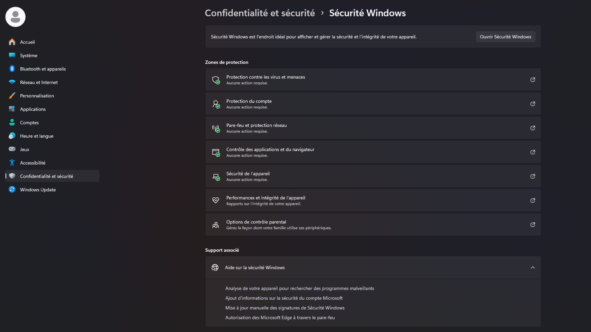 L'application Sécurité de Windows 11