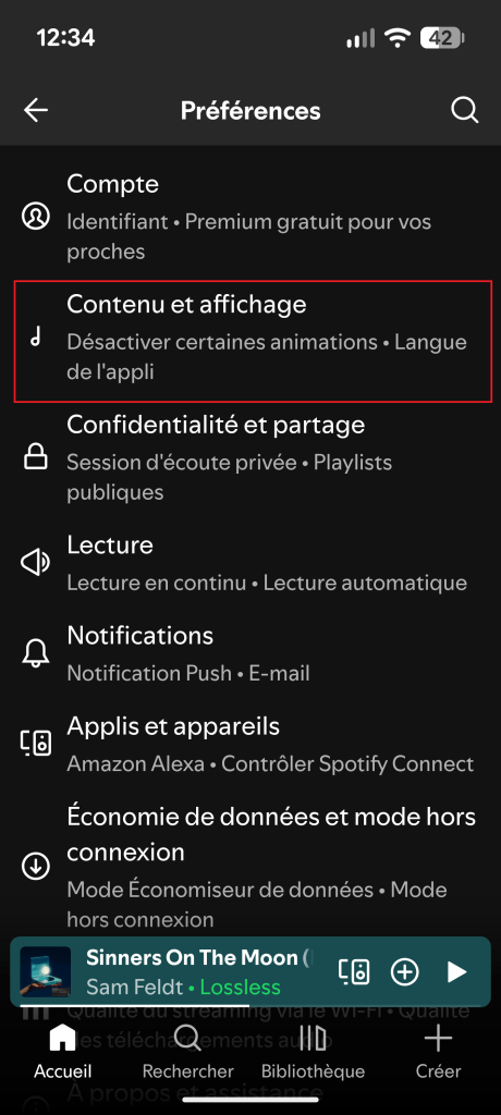 Spotify Paramètres affichage vidéos0