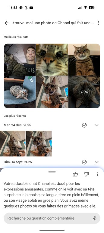 Une requête à Gemini dans Google Photos avec un critère subjectif. // Source : Capture d'écran Frandroid