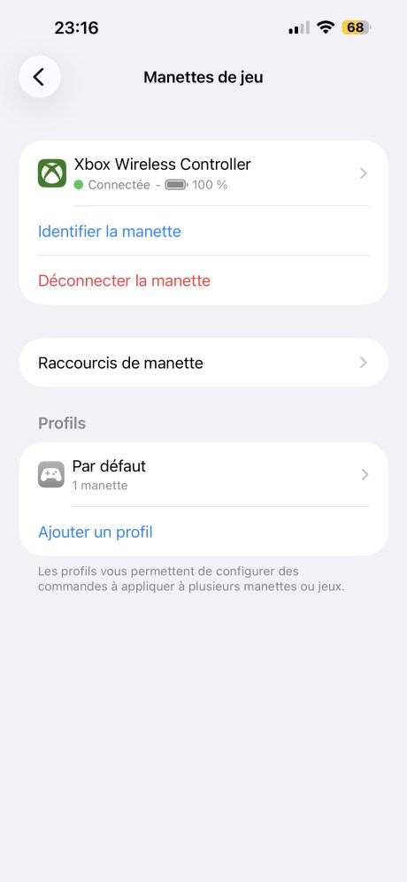La seule manière de voir l'autonomie restante : dans les réglages des manettes.