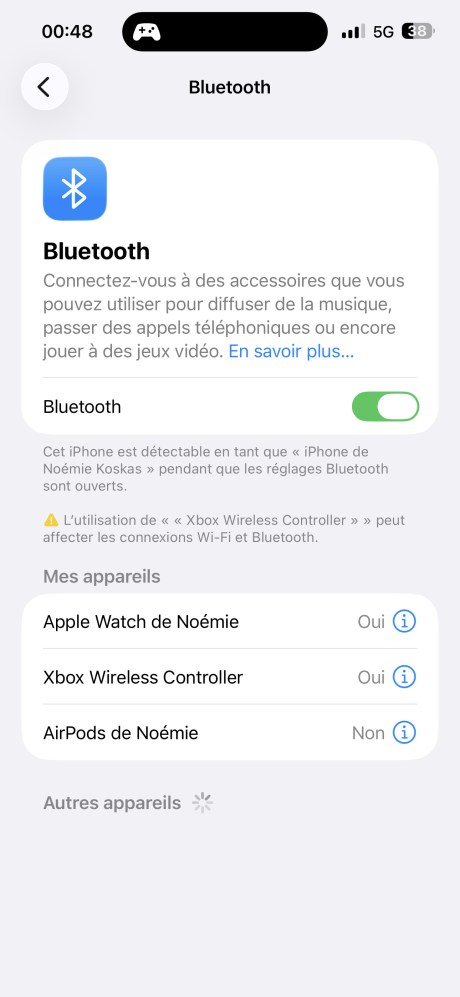 La EasySMX M15 est reconnue comme « Xbox Wireless Controller » par l'iPhone.