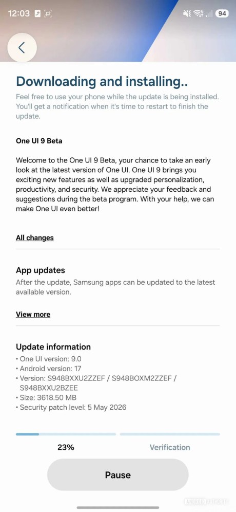 Installation de la bêta de Samsung One UI 9 // Source : Android Authority