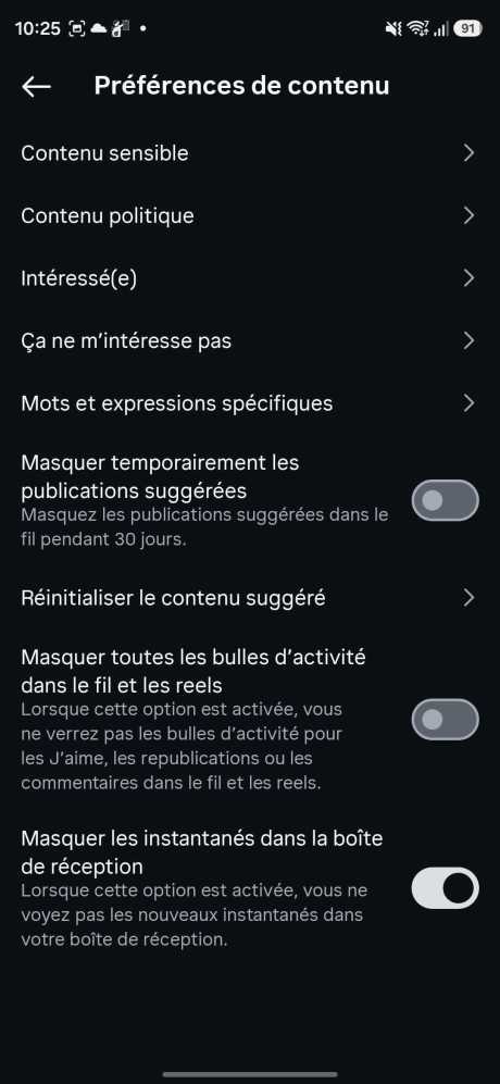 Cochez la case Masquer les instantanés dans la boîte de réception. // Source : Capture d'écran Frandroid