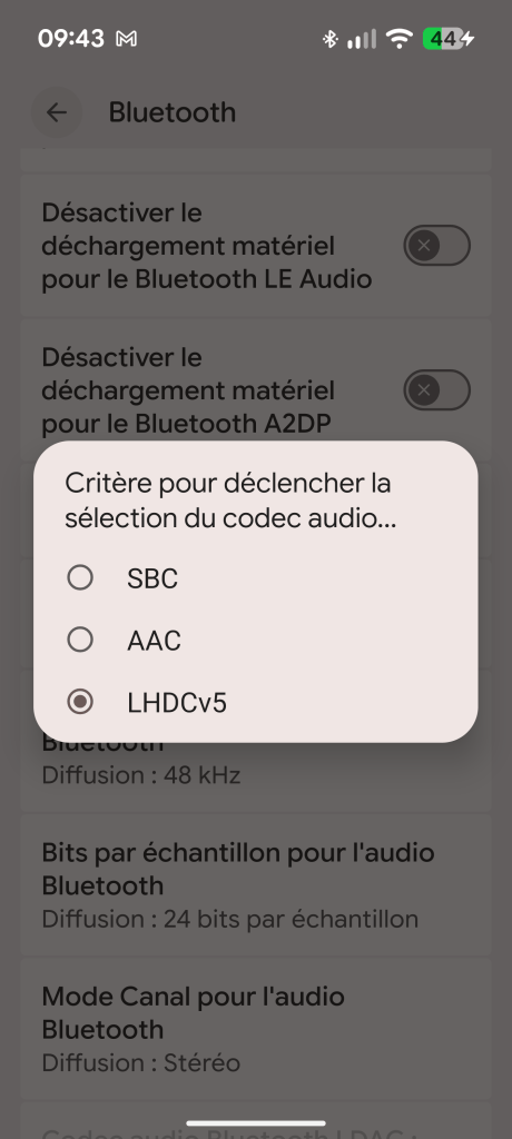 Option Audio LHDC sous Android 17 // Source : Sylvain Pichot - Frandroid