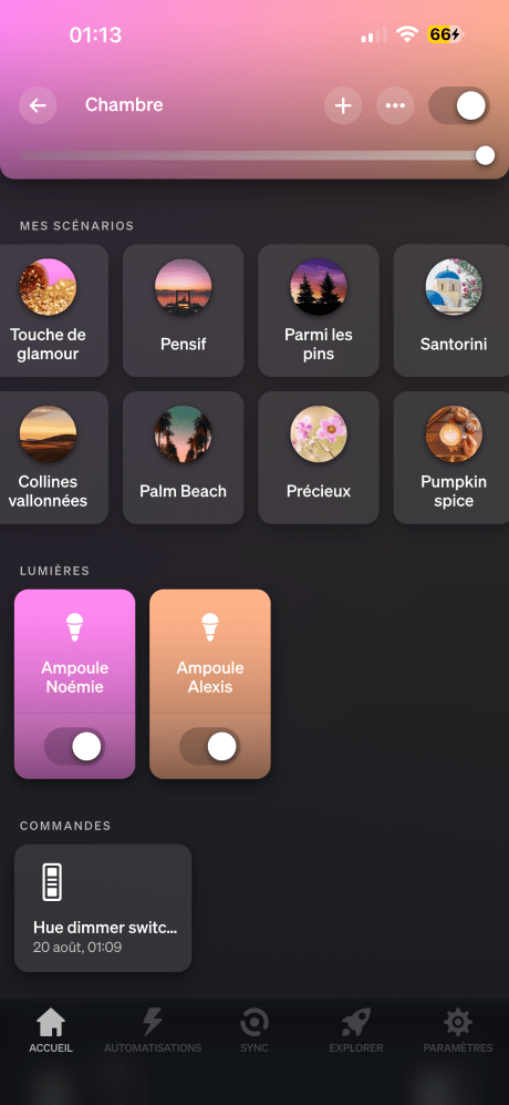 Les scénarios sur l'application Philips Hue. // Source : Noémie Koskas pour Frandroid