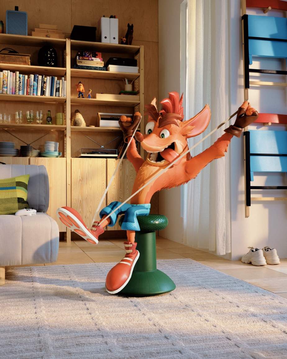 Crash Bandicoot sur le tabouret joystick // Source : Ikea