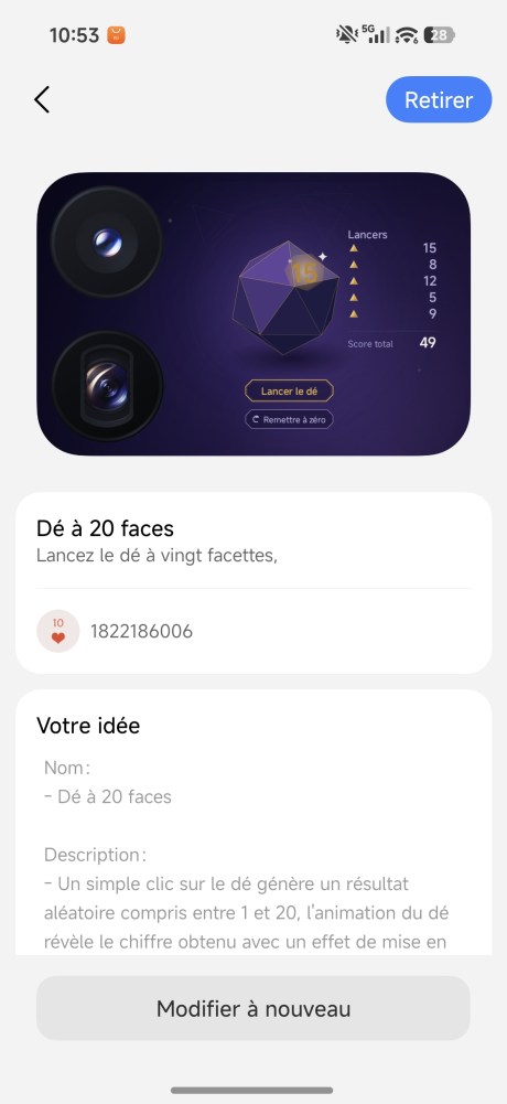 Génération application avec IA écran arrière Xiaomi 18 Pro 2