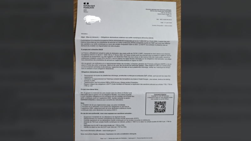 Impôts : attention à ce faux courrier postal très réaliste de la DGFiP sur les cryptomonnaies