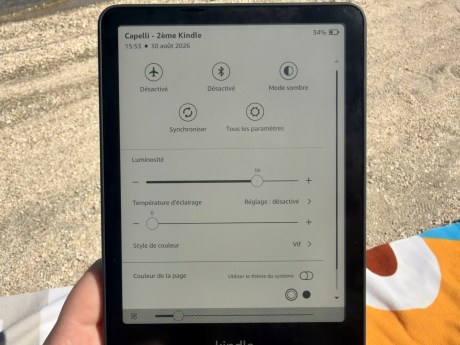 Menu réglage de la Kindle Colorsoft