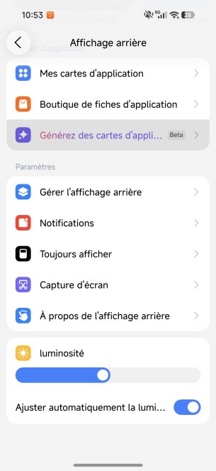 Menu Xiaomi 18 Pro écran arrière 2