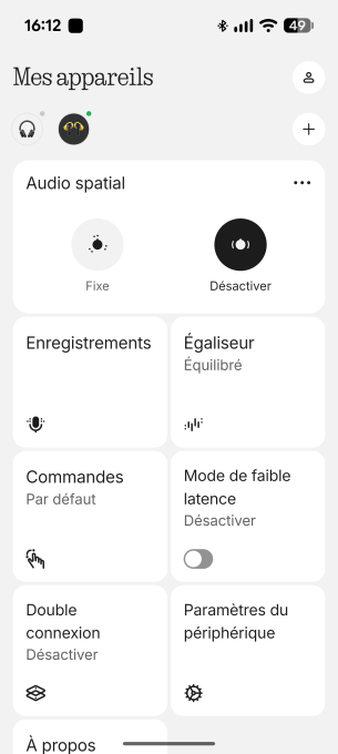 Interface de l'application Nothing pour les écouteurs // Source : Sylvain Pichot - Frandroid