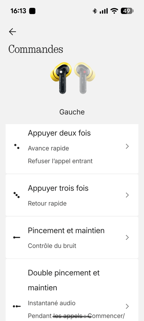 Interface de l'application Nothing pour les écouteurs // Source : Sylvain Pichot - Frandroid