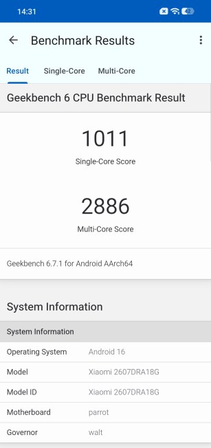 Redmi Note 17 Pro - geekbench