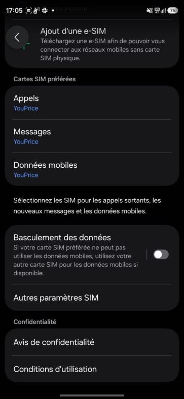 Android basculement des données