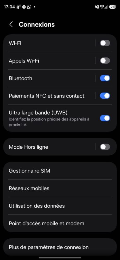 Paramètres Connexions Samsung
