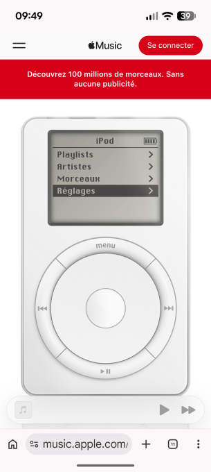 Apple iPod 25 ans page 404 sur mobile // Source : Apple