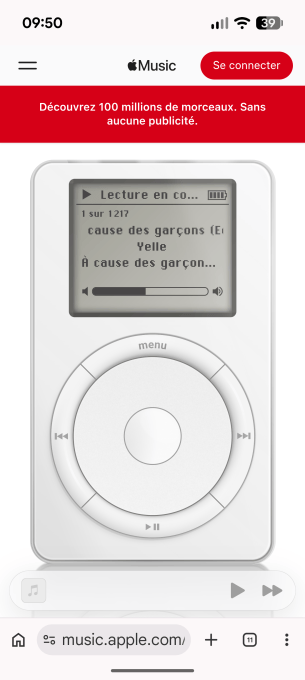 Apple iPod 25 ans page 404 sur mobile // Source : Apple