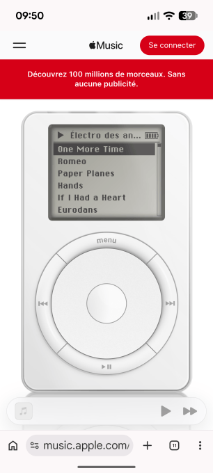 Apple iPod 25 ans page 404 sur mobile // Source : Apple