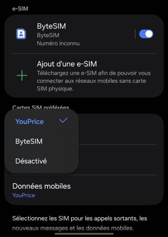 Paramètres eSIM