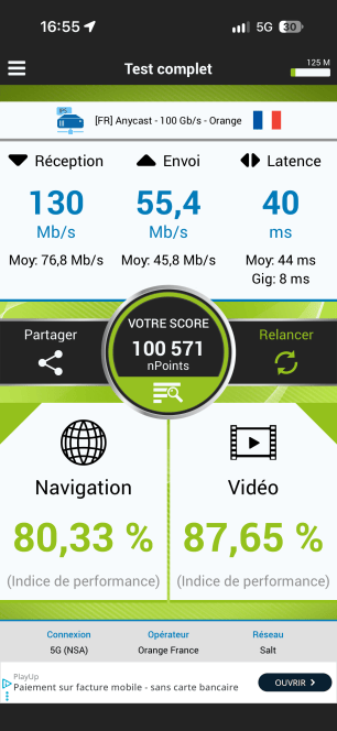 Test de débit Roamance à Plan-les-Ouates (5G NSA - outdoor)