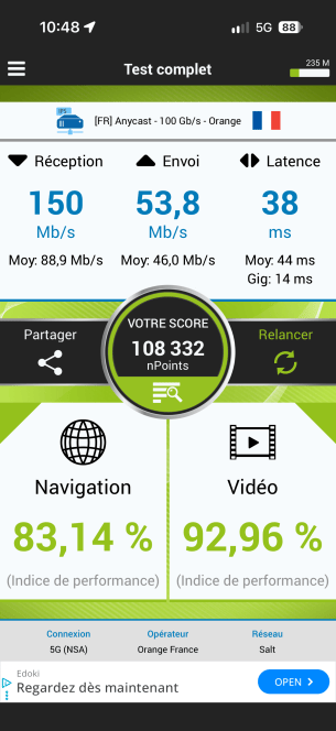 Test de débit Roamance à Genève (5G NSA - indoor)