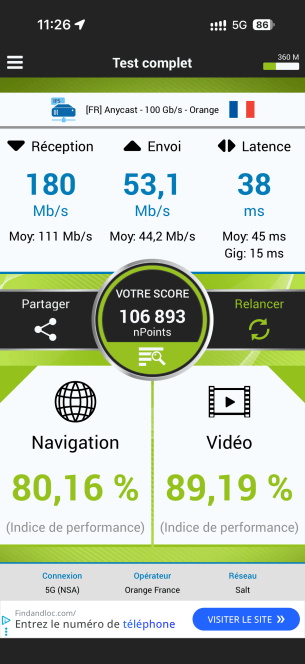 Test de débit Roamance à Genève (5G NSA - outdoor)