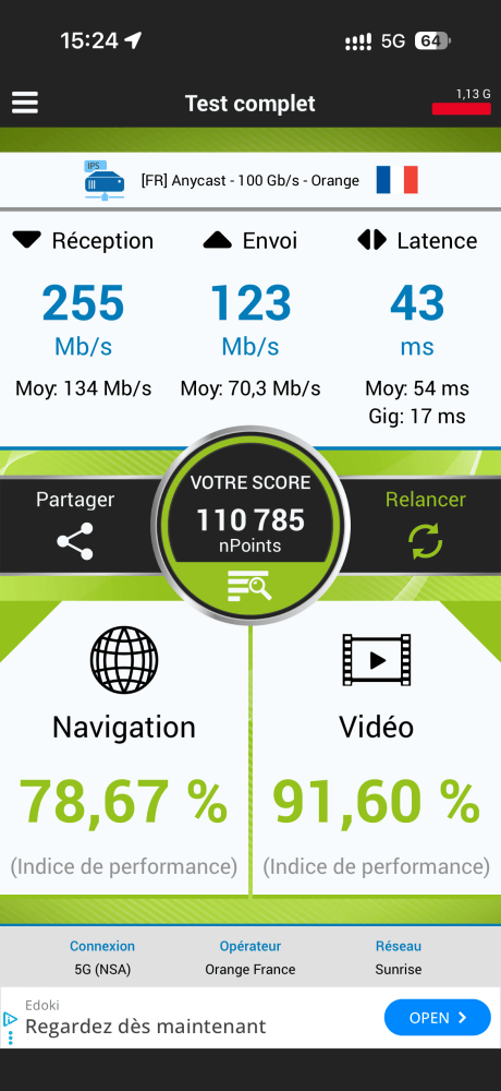 Test de débit Orange à Genève (5G NSA - outdoor)