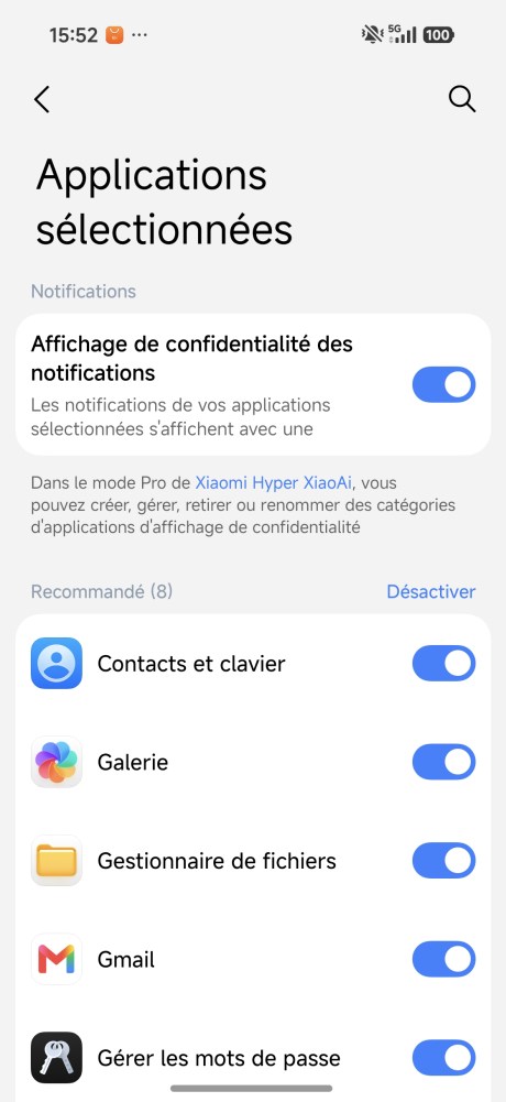 Les condition d'activation de l'affichage de confidentialité du Xiaomi 18 Pro // Source : Capture d'écran Frandroid