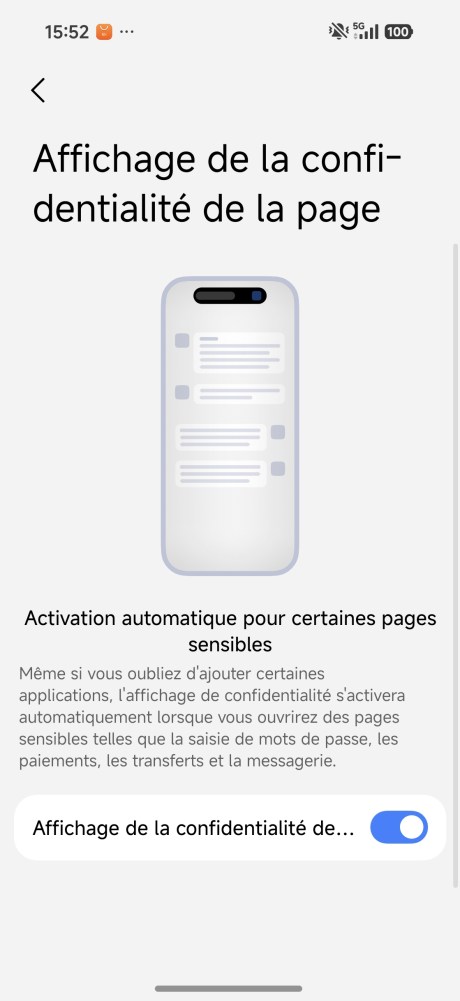 Les condition d'activation de l'affichage de confidentialité du Xiaomi 18 Pro // Source : Capture d'écran Frandroid